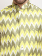 Jompers Men's Ikat Print Nehru Jacket & Kurta Pyjama ( Multi-Olive )