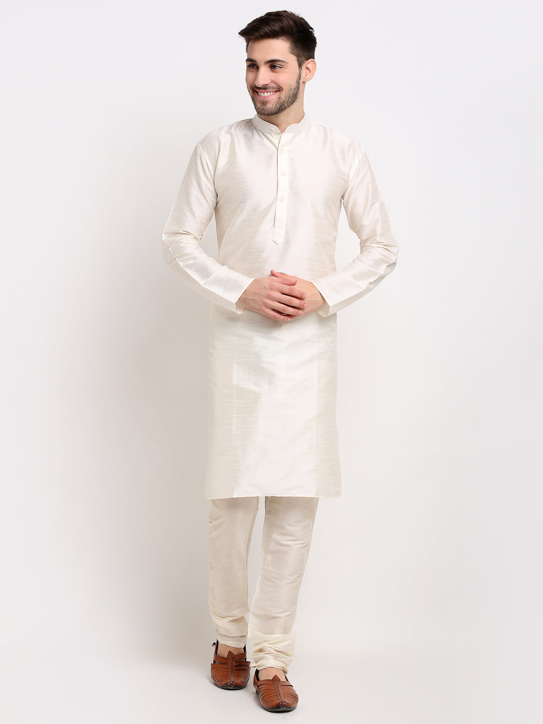 Jompers Men's Ikat Print Nehru Jacket & Kurta Pyjama ( Multi-Olive )