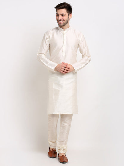 Jompers Men's Ikat Print Nehru Jacket & Kurta Pyjama ( Multi-Olive )