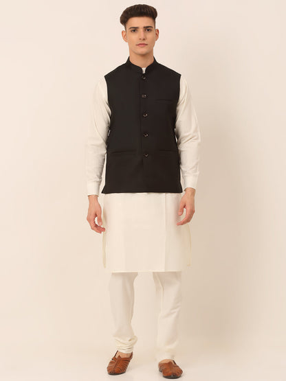 Jompers Men's Solid Kurta Pyjama With Nehru Jacket - Black