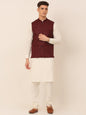 Jompers Men's Solid Kurta Pyjama With Nehru Jacket - Maroon