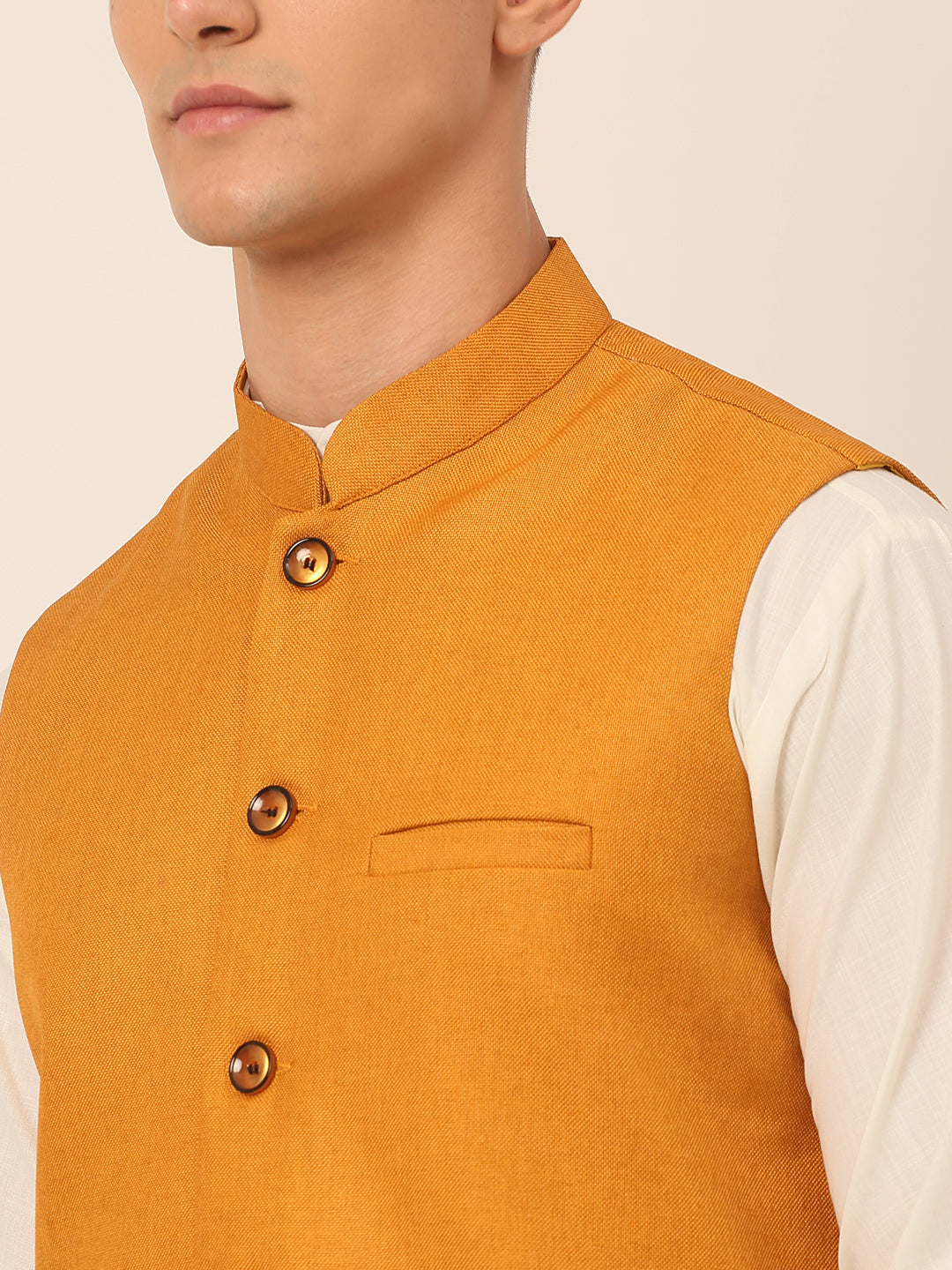 Jompers Men's Solid Kurta Pyjama With Nehru Jacket - Mustard