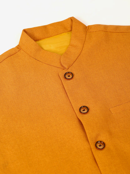 Jompers Men's Solid Kurta Pyjama With Nehru Jacket - Mustard