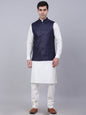Jompers Men's Solid Kurta Pyjama With Nehru Jacket - Navy Blue