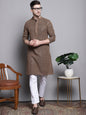 Jompers Men's Sequin Embroidered Pure Cotton Kurta with Pyjamas - Brown