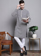 Jompers Men's Sequin Embroidered Pure Cotton Kurta with Pyjamas - Navy Blue