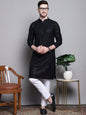 Jompers Men's Sequin Embroidered Pure Cotton Kurta with Pyjamas - Black