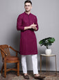 Jompers Men's Sequin Embroidered Pure Cotton Kurta with Pyjamas - Purple