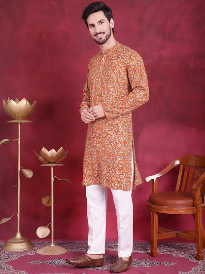 Jompers Men's Digital Printed Kurta with Pyjama - Mustard