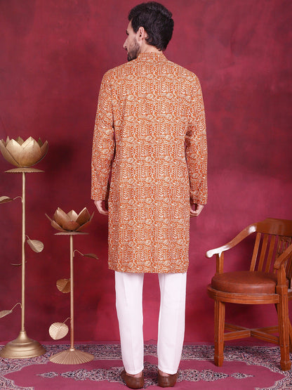 Jompers Men's Digital Printed Kurta with Pyjama - Mustard