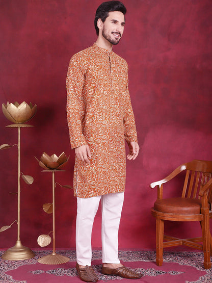 Jompers Men's Digital Printed Kurta with Pyjama - Mustard