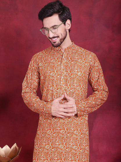Jompers Men's Digital Printed Kurta with Pyjama - Mustard