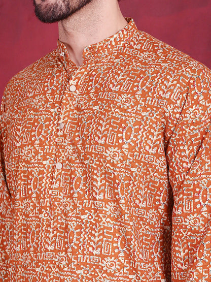 Jompers Men's Digital Printed Kurta with Pyjama - Mustard