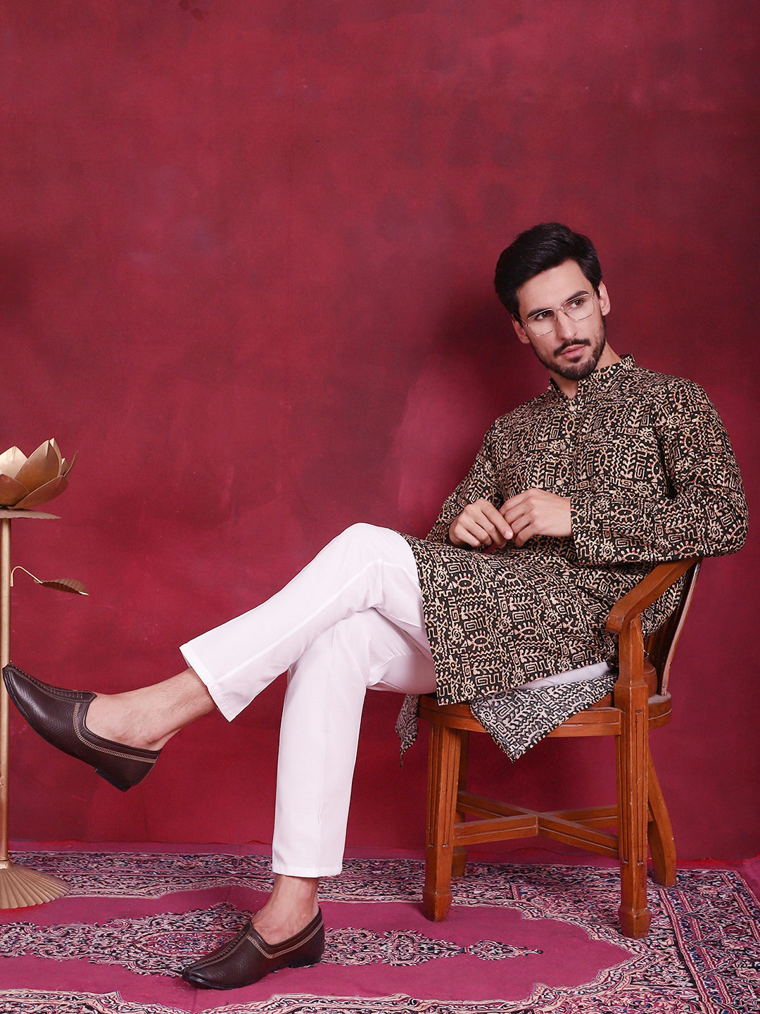 Jompers Men's Digital Printed Kurta with Pyjama - Olive