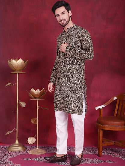 Jompers Men's Digital Printed Kurta with Pyjama - Olive