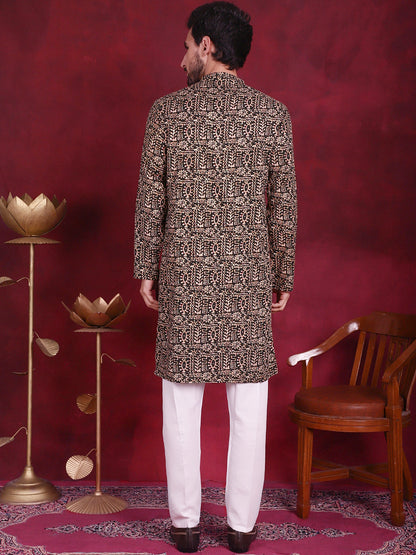 Jompers Men's Digital Printed Kurta with Pyjama - Olive