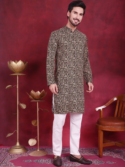 Jompers Men's Digital Printed Kurta with Pyjama - Olive