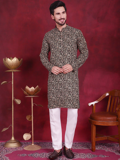 Jompers Men's Digital Printed Kurta with Pyjama - Olive