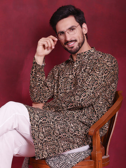 Jompers Men's Digital Printed Kurta with Pyjama - Olive