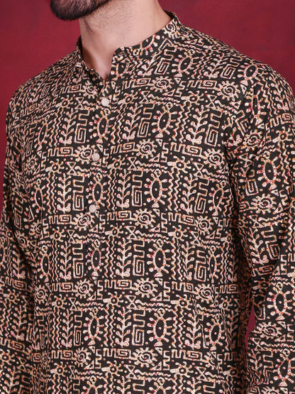 Jompers Men's Digital Printed Kurta with Pyjama - Olive