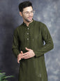 Jompers Men's Sequins Chikankari Embroidered Kurta with Pyjama - Mehndi