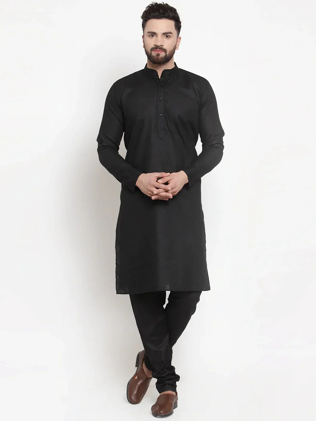 Jompers Men's Solid Dobby Kurta Payjama Set - Black