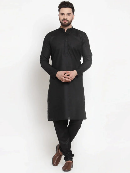 Jompers Men's Solid Dobby Kurta Payjama Set - Black