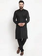 Jompers Men's Solid Dobby Kurta Payjama Set - Black