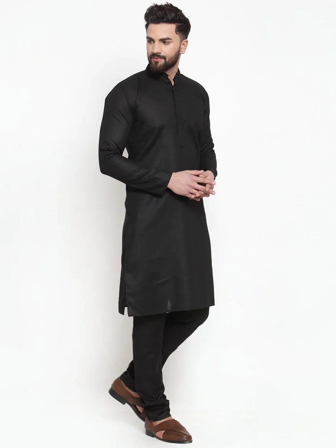 Jompers Men's Solid Dobby Kurta Payjama Set - Black