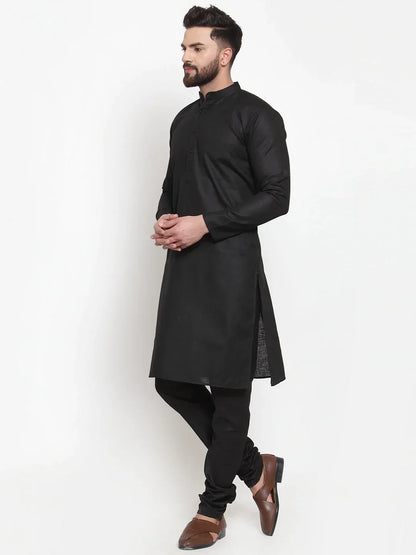 Jompers Men's Solid Dobby Kurta Payjama Set - Black