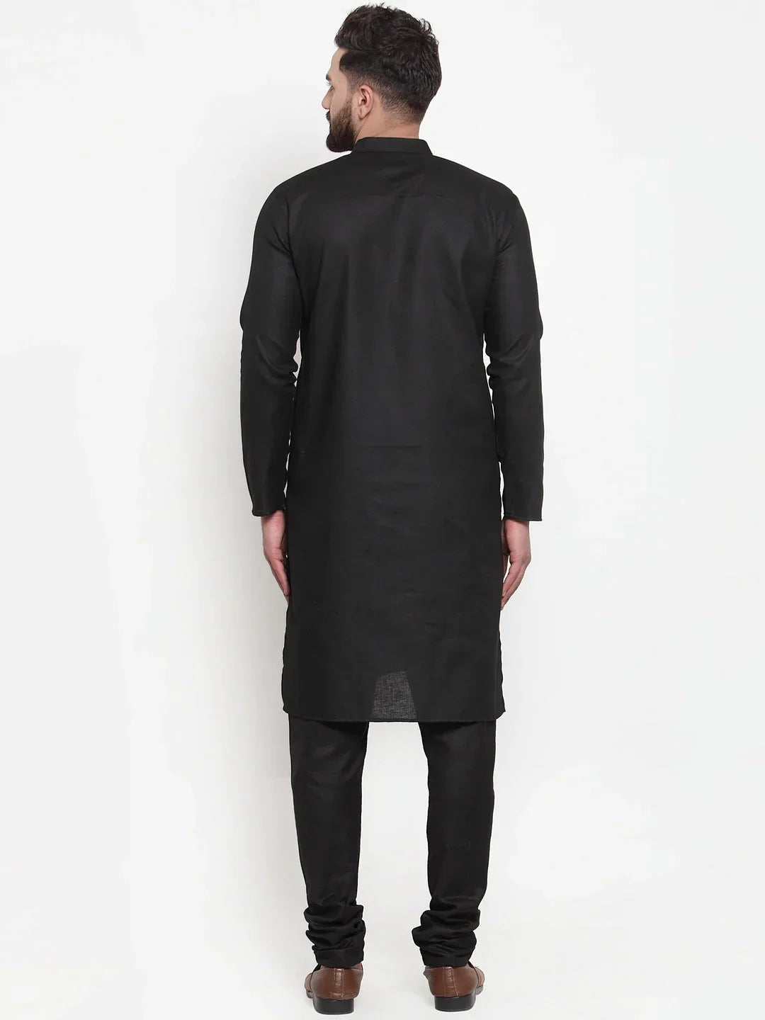 Jompers Men's Solid Dobby Kurta Payjama Set - Black