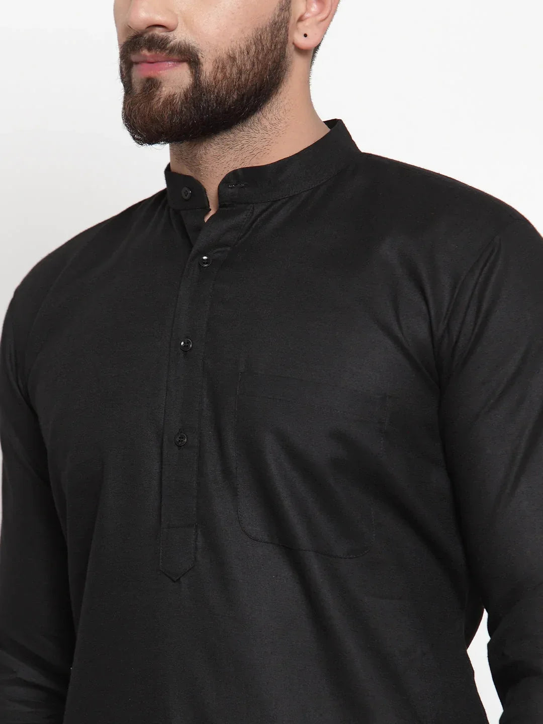 Jompers Men's Solid Dobby Kurta Payjama Set - Black