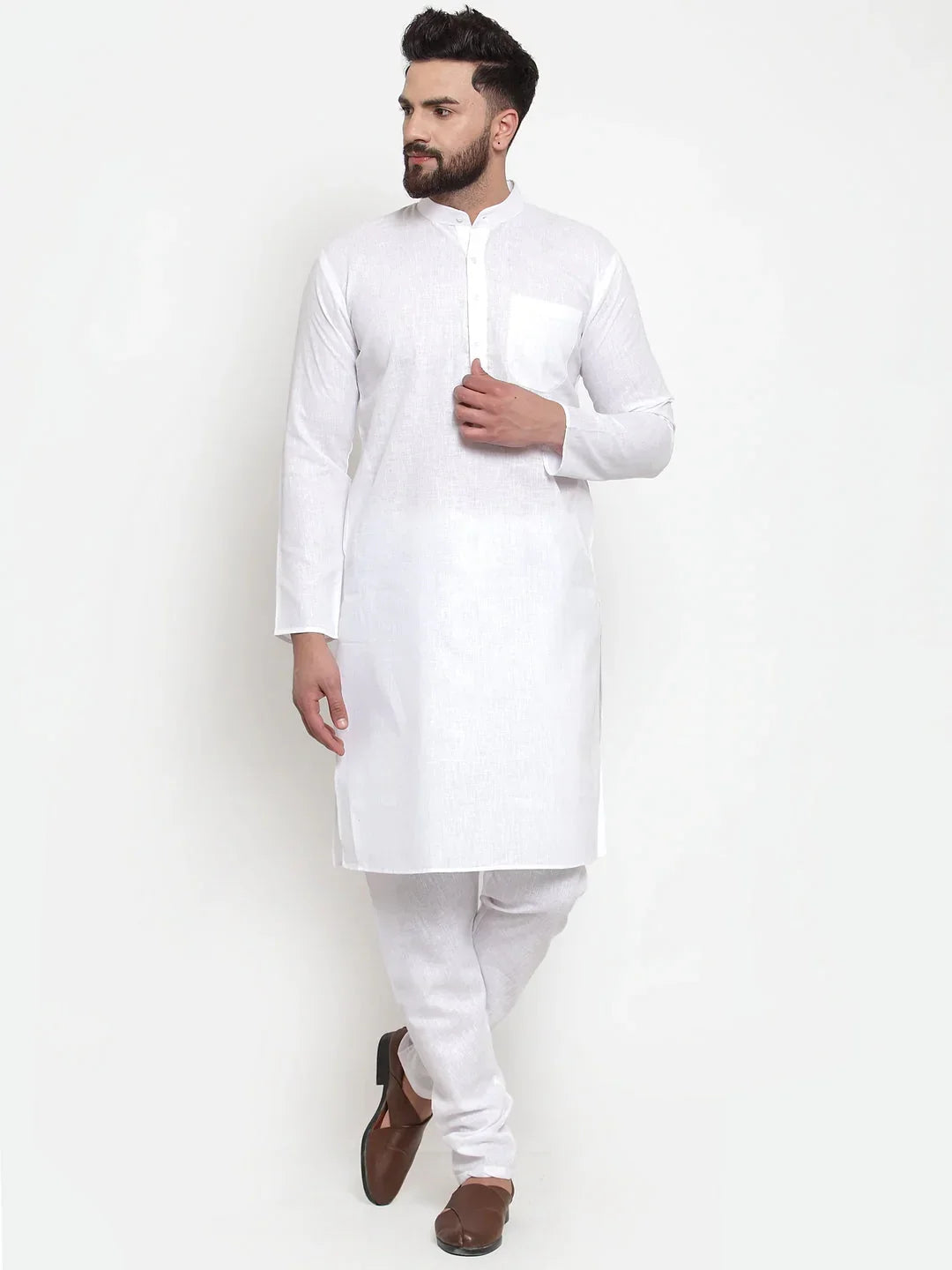 Jompers Men's Solid Dobby Kurta Payjama Set - White