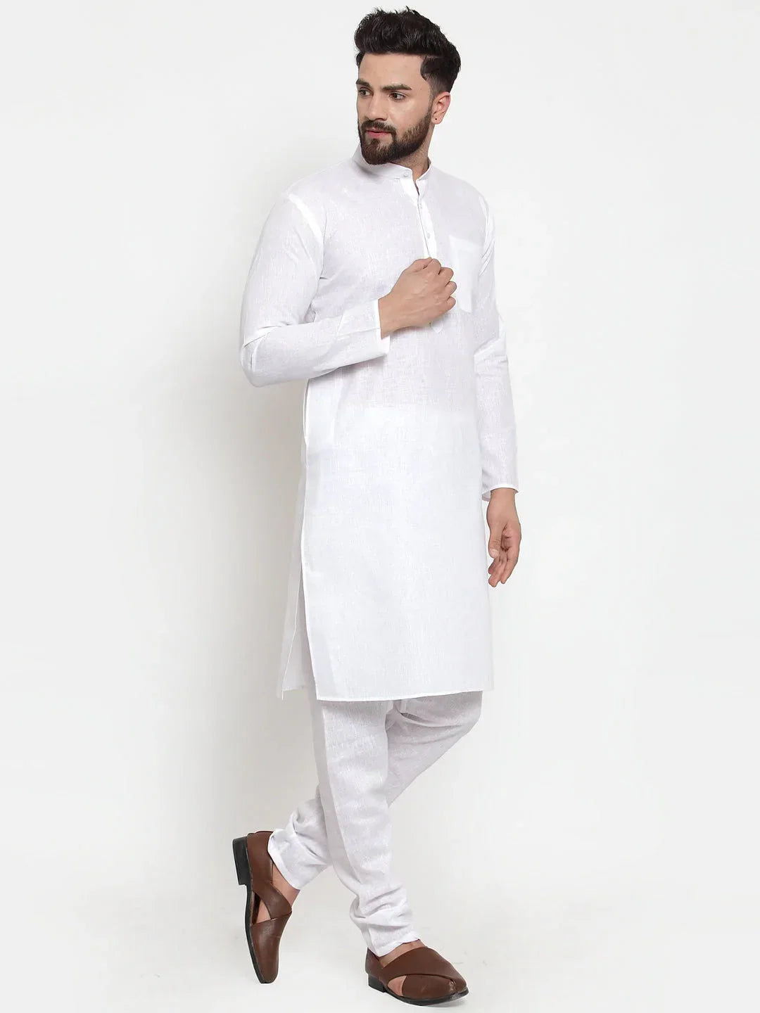 Jompers Men's Solid Dobby Kurta Payjama Set - White