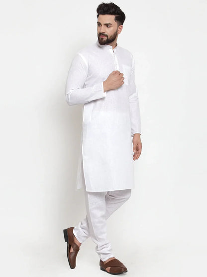 Jompers Men's Solid Dobby Kurta Payjama Set - White