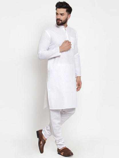 Jompers Men's Solid Cotton Kurta - White