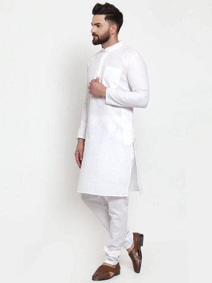 Jompers Men's Solid Dobby Kurta Payjama Set - White