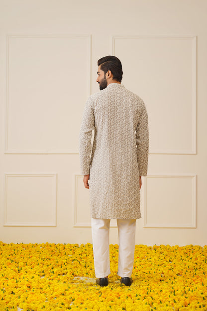 Jompers Men's Chikankari Embroidered Kurta - Grey