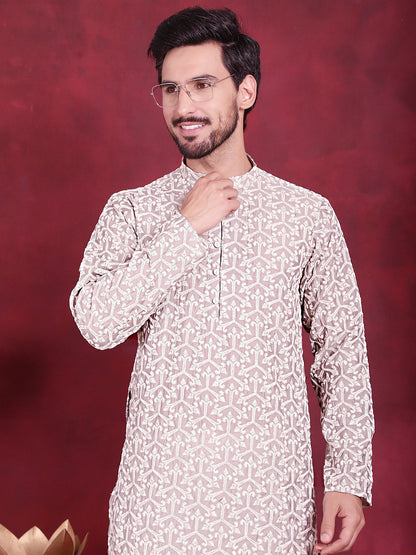 Jompers Men's Chikankari Embroidered Kurta Pyjama Set - Grey