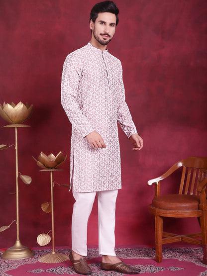 Jompers Men's Chikankari Embroidered Kurta Pyjama Set - Purple