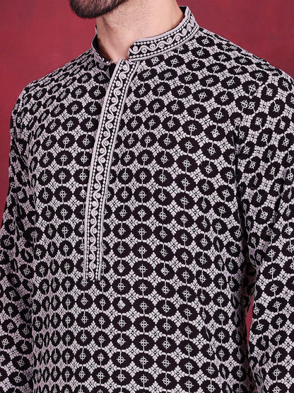 Jompers Men's Sequins Embroidered Kurta with Pyjama - Grey