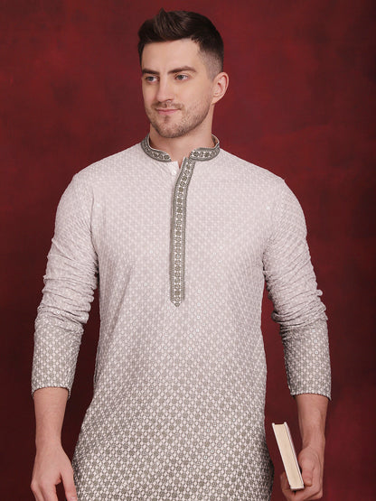 Jompers Men's Sequins Embroidered Kurta with Pyjama - Pista
