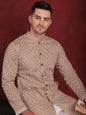 Jompers Men's Sequin Chikankari Front Open Kurta With Pyjamas - Beige