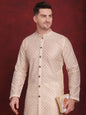Jompers Men's Sequin Chikankari Front Open Kurta With Pyjamas - Golden