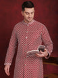 Jompers Men's Sequin Chikankari Front Open Kurta With Pyjamas - Maroon