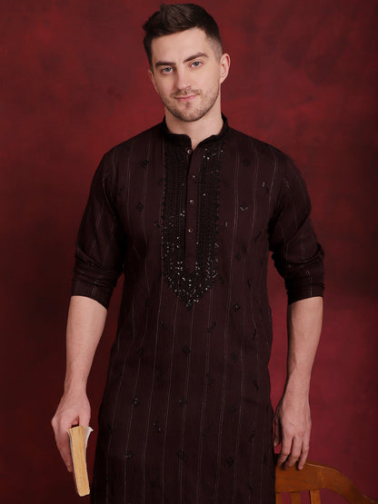 Jompers Men's Sequins Embroidered Kurta Pyjama Set - B-Maroon