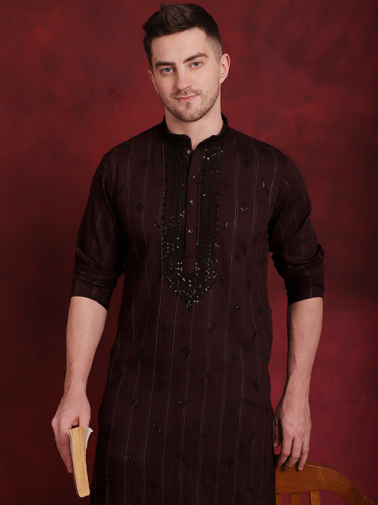 Jompers Men's Sequins Embroidered Kurta Pyjama Set - B-Maroon