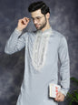 Jompers Men's Sequins Embroidered Kurta Pyjama Set - Grey