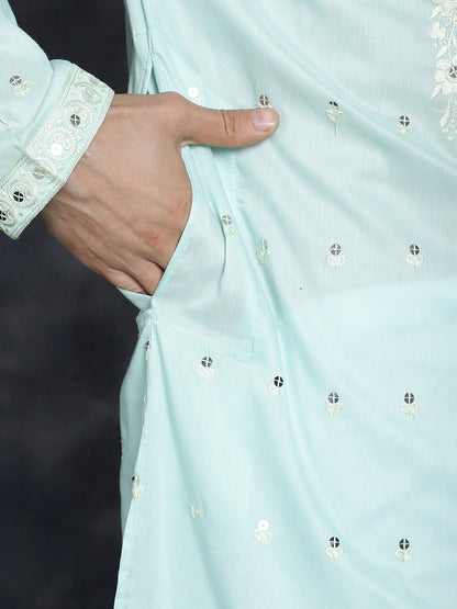Jompers Men's Chikankari Embroidered Kurta Pyjama Set - Sky Blue