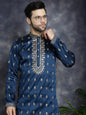 Jompers Men's Navy Blue Chikankari Embroidered Kurta With Pyjama